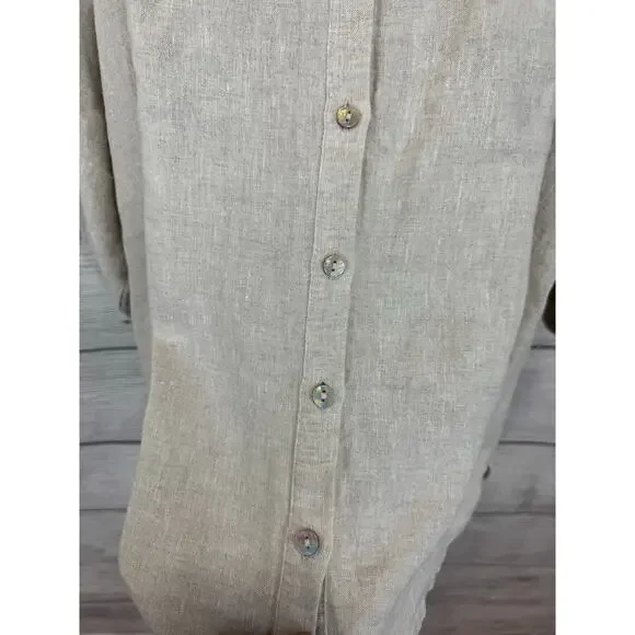 Chico's Women's Cream Linen Button Front Blouse Size 8 - Picture 5 of 7